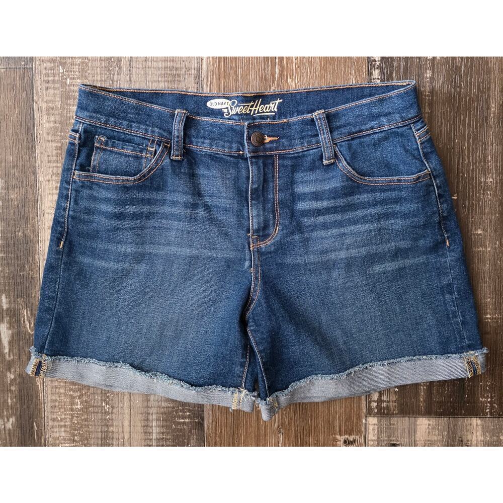 Old Navy Sweetheart Cuffed Hem Flash Blue Jean Shorts Sz 6
